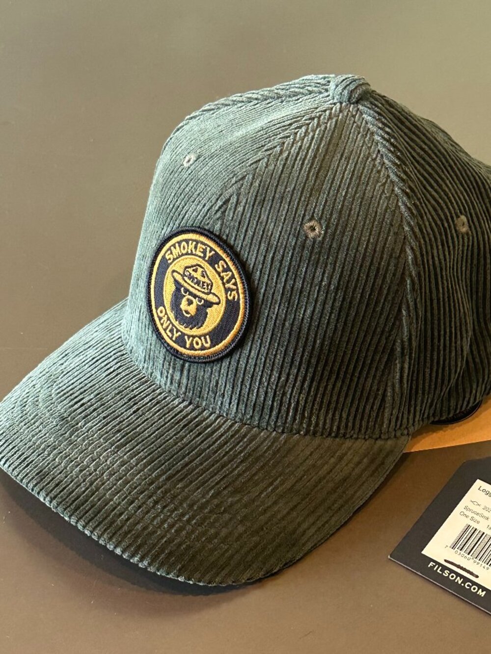 Filson - Smokey Bear - Logger Cap, Corduroy, Patch, Dark Green, NWT